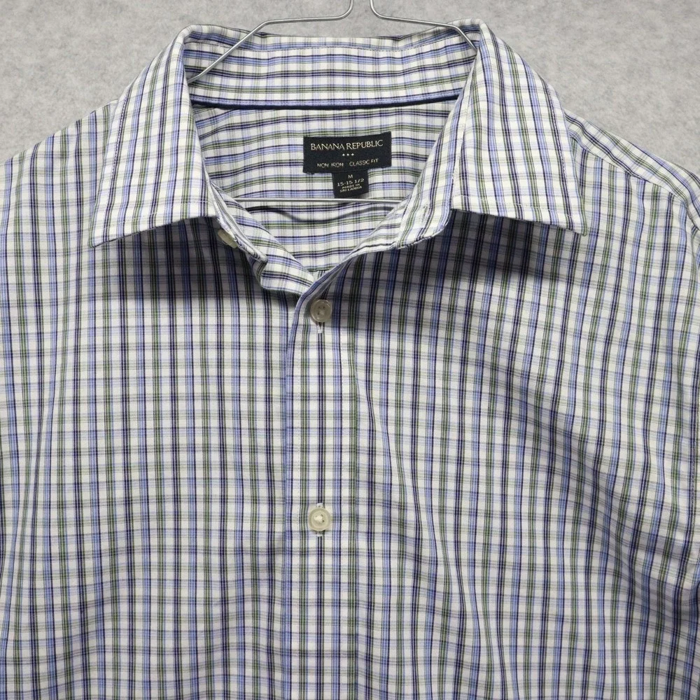 Banana Republic Shirt Mens Medium 15-15.5‎ Classic Fit Button Plaid Long Sleeve